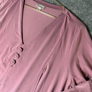 Avenue‎ Plus Size Mauve V Neck Asymmetrical Tunic Top Buttons Size 20